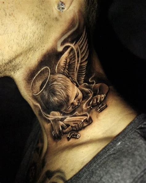 neck angel tattoo|realistic angel tattoo.